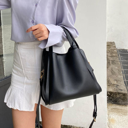 Elegant Double Strap Solid Color Bucket Bags