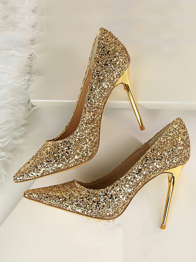 Sequin Pointed Toe High Heels Shoes