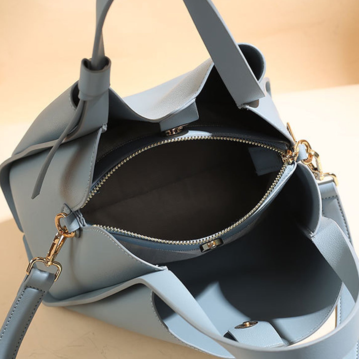 Elegant Double Strap Solid Color Bucket Bags