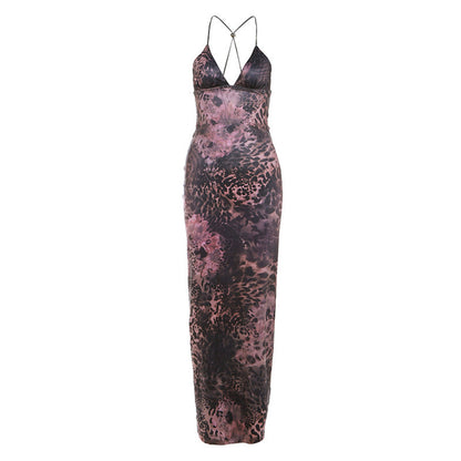 Butterfly Applique Backless V Neck Maxi Dress