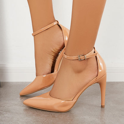 Pointed Toe Stiletto High Heels Ankle Strap Dress Pumps