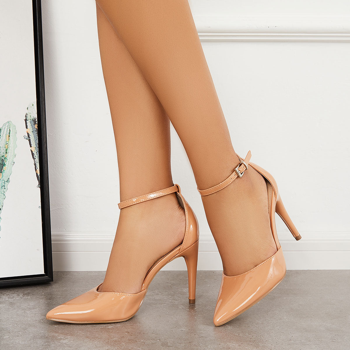 Pointed Toe Stiletto High Heels Ankle Strap Dress Pumps