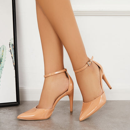 Pointed Toe Stiletto High Heels Ankle Strap Dress Pumps