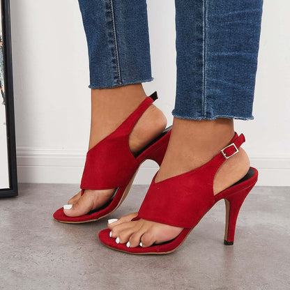 Suede Toe Post Slingback High Heels Ankle Strap Sandals