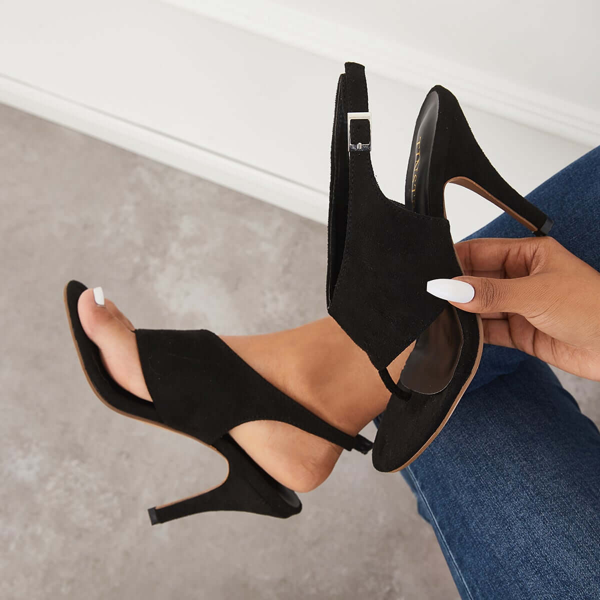 Suede Toe Post Slingback High Heels Ankle Strap Sandals