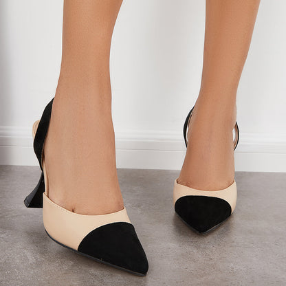 Pointed Toe Slingback Pumps Slip on Pyramid Heel Dress Shoes