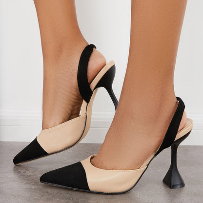 Pointed Toe Slingback Pumps Slip on Pyramid Heel Dress Shoes