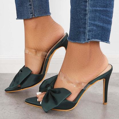 Open Toe Thin High Heels Slip on Bow Pumps Stiletto Sandals