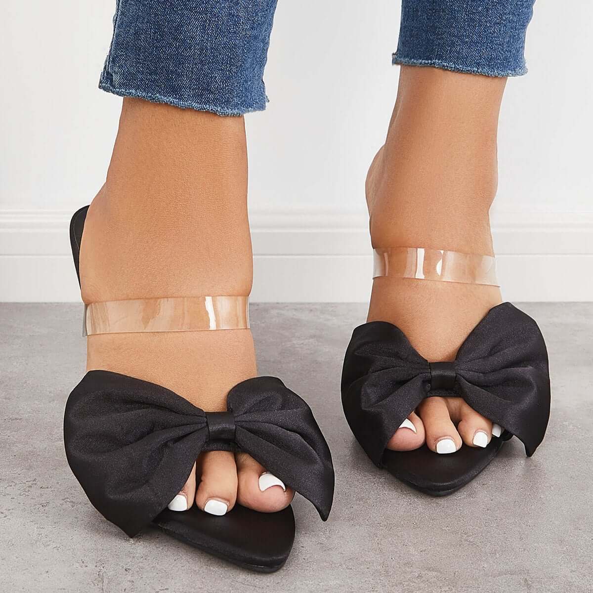 Open Toe Thin High Heels Slip on Bow Pumps Stiletto Sandals