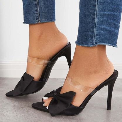 Open Toe Thin High Heels Slip on Bow Pumps Stiletto Sandals