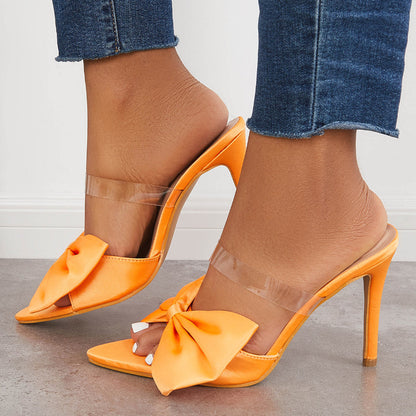 Open Toe Thin High Heels Slip on Bow Pumps Stiletto Sandals