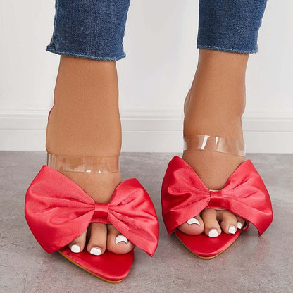 Open Toe Thin High Heels Slip on Bow Pumps Stiletto Sandals