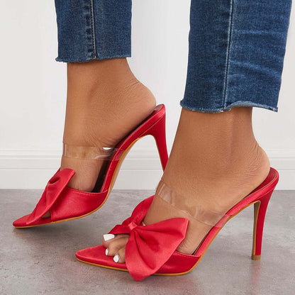 Open Toe Thin High Heels Slip on Bow Pumps Stiletto Sandals