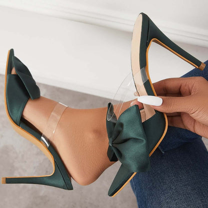 Open Toe Thin High Heels Slip on Bow Pumps Stiletto Sandals