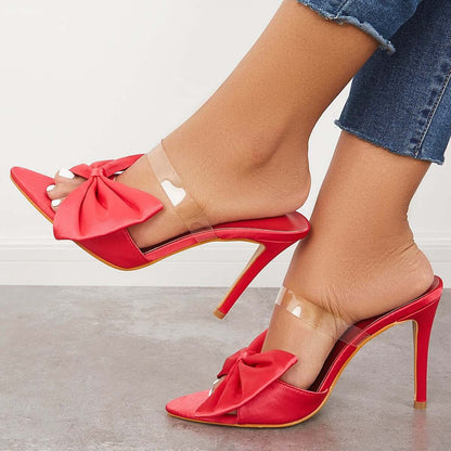 Open Toe Thin High Heels Slip on Bow Pumps Stiletto Sandals