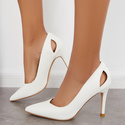 Pointed Toe Stiletto High Heel Cutout Pumps Slip on Dress Shoes