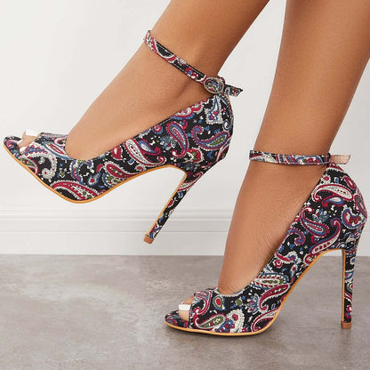 Peep Toe High Heel Pumps Ankle Strap Stilettos Thin Heels