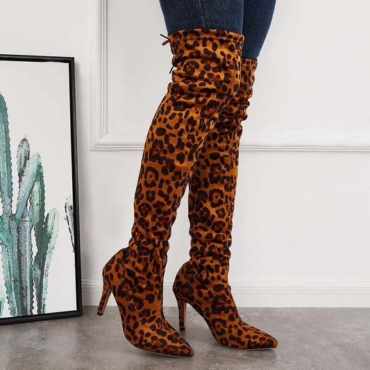 Women Fashion Leopard Knee High Boots