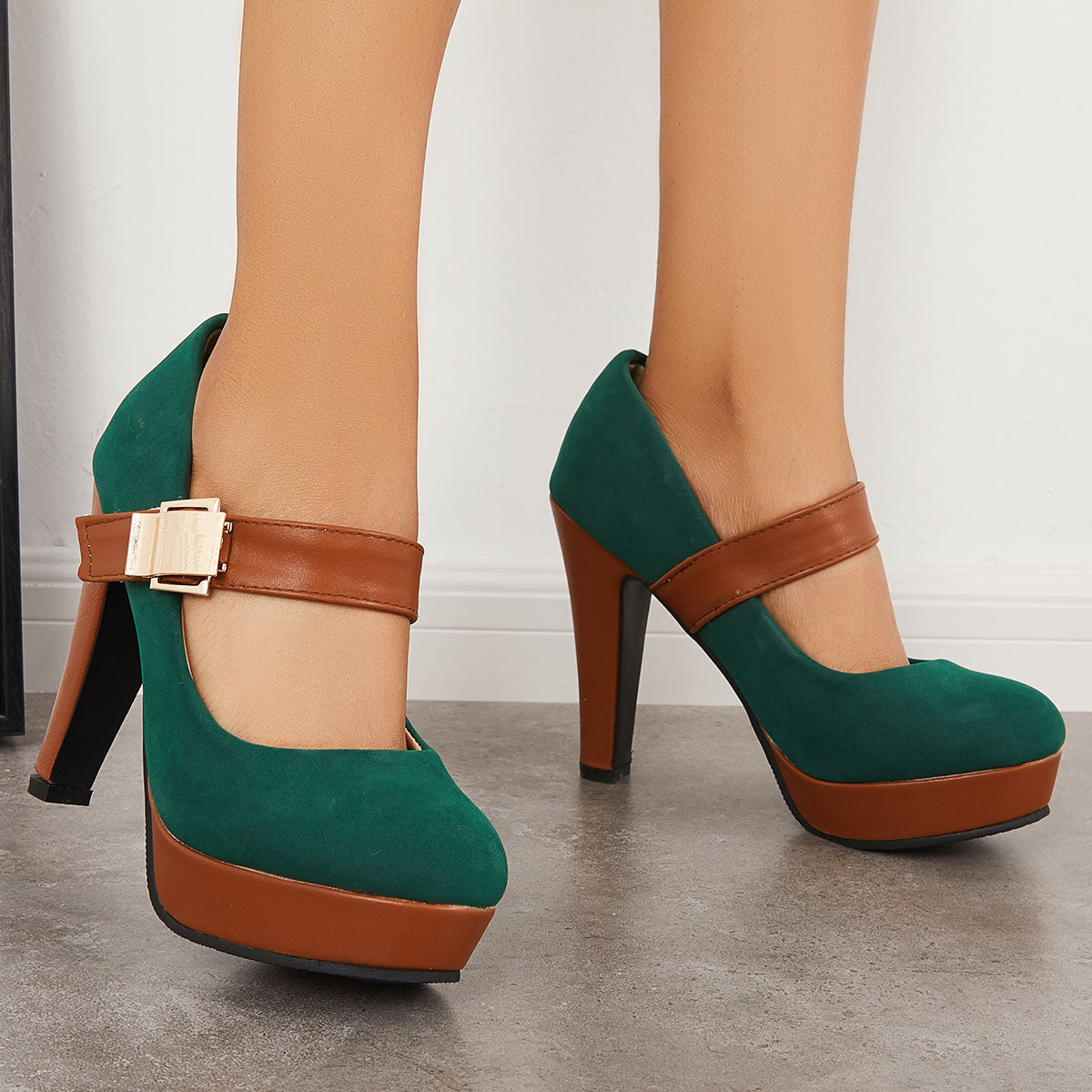 Retro Mary Jane Platform Chunky Heels Buckle Straps Pumps