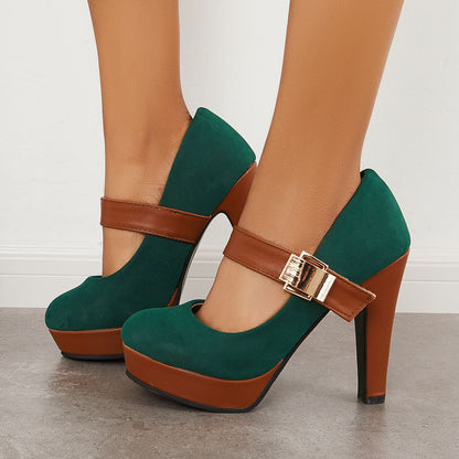 Retro Mary Jane Platform Chunky Heels Buckle Straps Pumps