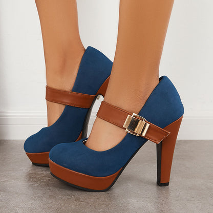 Retro Mary Jane Platform Chunky Heels Buckle Straps Pumps