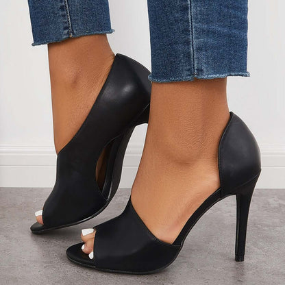 Women Nightclub Wedding Heel Black Cut Out Stiletto High Heels Peep Toe Dress Pumps