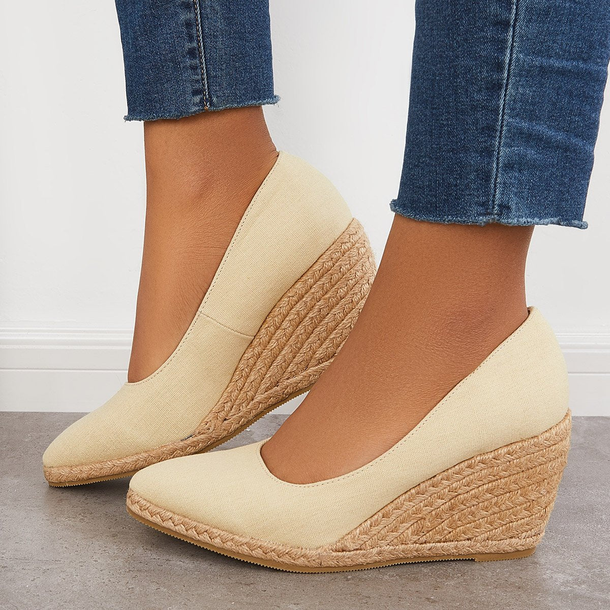 Women Elegant Platform Espadrilles Wedge Sandals Slip On Closed Toe Pumps