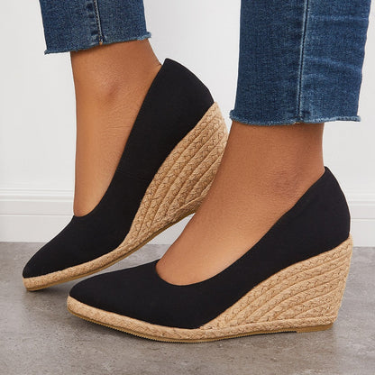 Women Elegant Platform Espadrilles Wedge Sandals Slip On Closed Toe Pumps