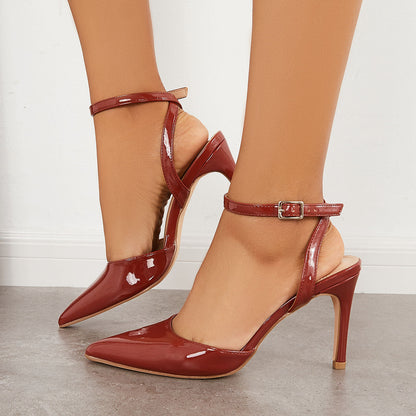 Pointy Toe Slingback Pumps Stiletto Heel Ankle Strap Sandals