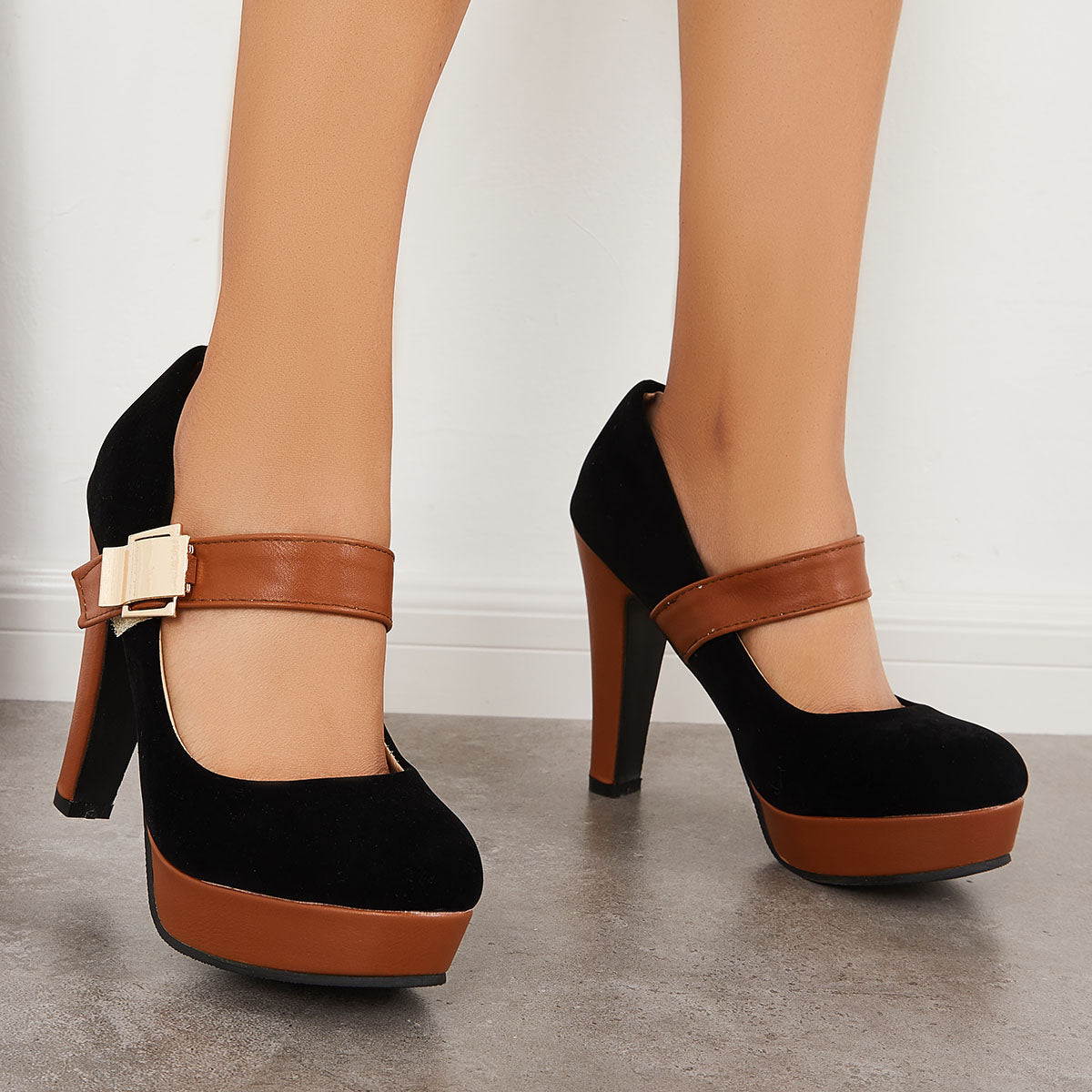 Retro Mary Jane Platform Chunky Heels Buckle Straps Pumps