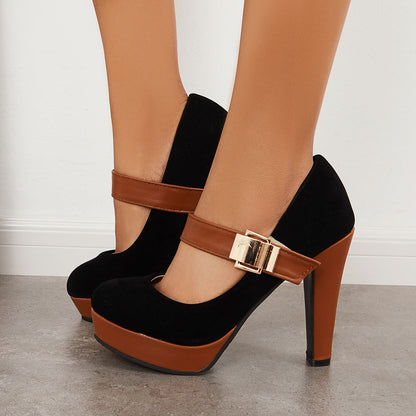 Retro Mary Jane Platform Chunky Heels Buckle Straps Pumps