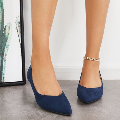 Suede Pointed Toe Slip on Low Kitten Heel Pumps