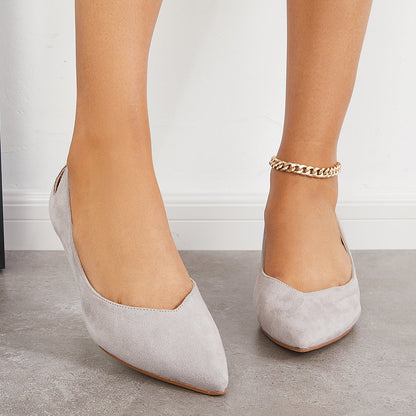 Suede Pointed Toe Slip on Low Kitten Heel Pumps