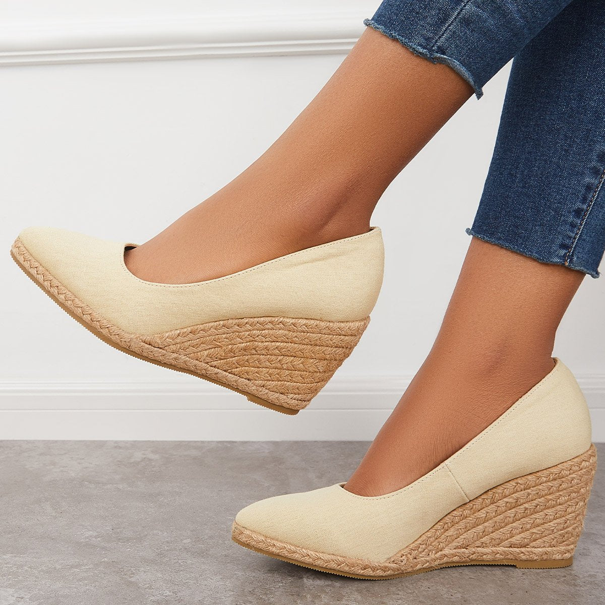 Women Elegant Platform Espadrilles Wedge Sandals Slip On Closed Toe Pumps