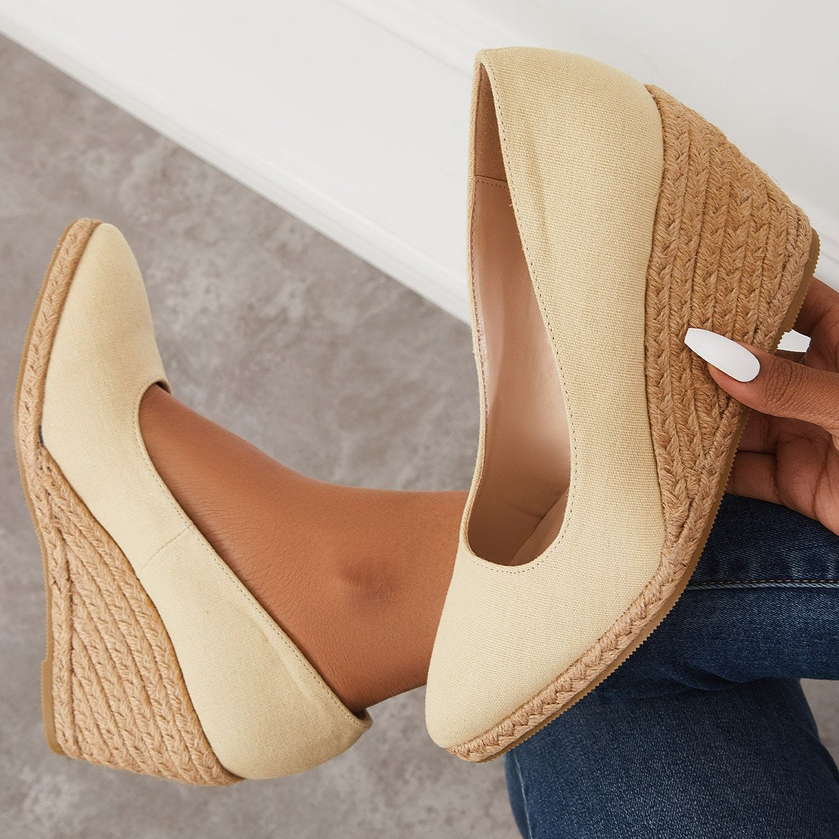 Women Elegant Platform Espadrilles Wedge Sandals Slip On Closed Toe Pumps