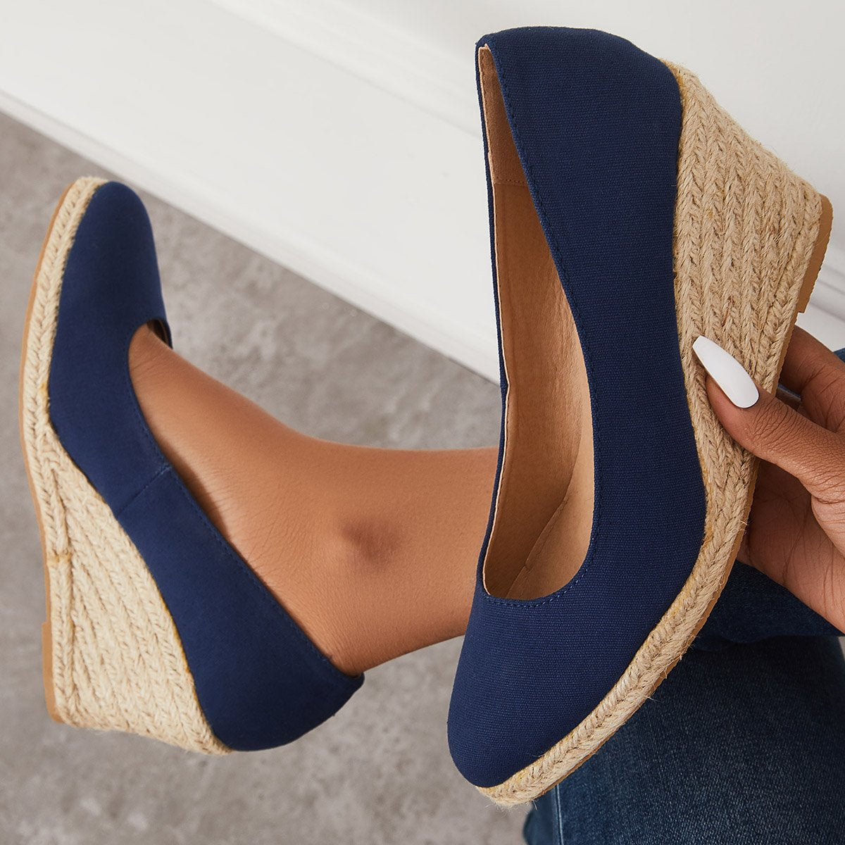 Women Elegant Platform Espadrilles Wedge Sandals Slip On Closed Toe Pumps