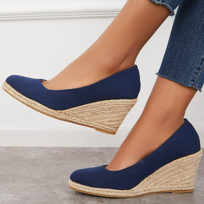 Women Elegant Platform Espadrilles Wedge Sandals Slip On Closed Toe Pumps