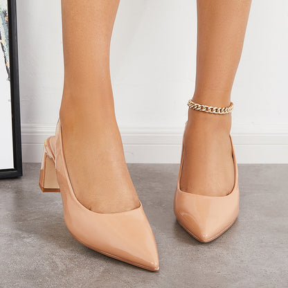 Pointed Toe Slingback Pumps Slip on Chunky Heel Sandals