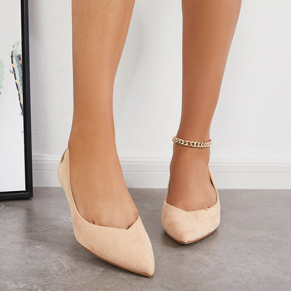 Suede Pointed Toe Slip on Low Kitten Heel Pumps