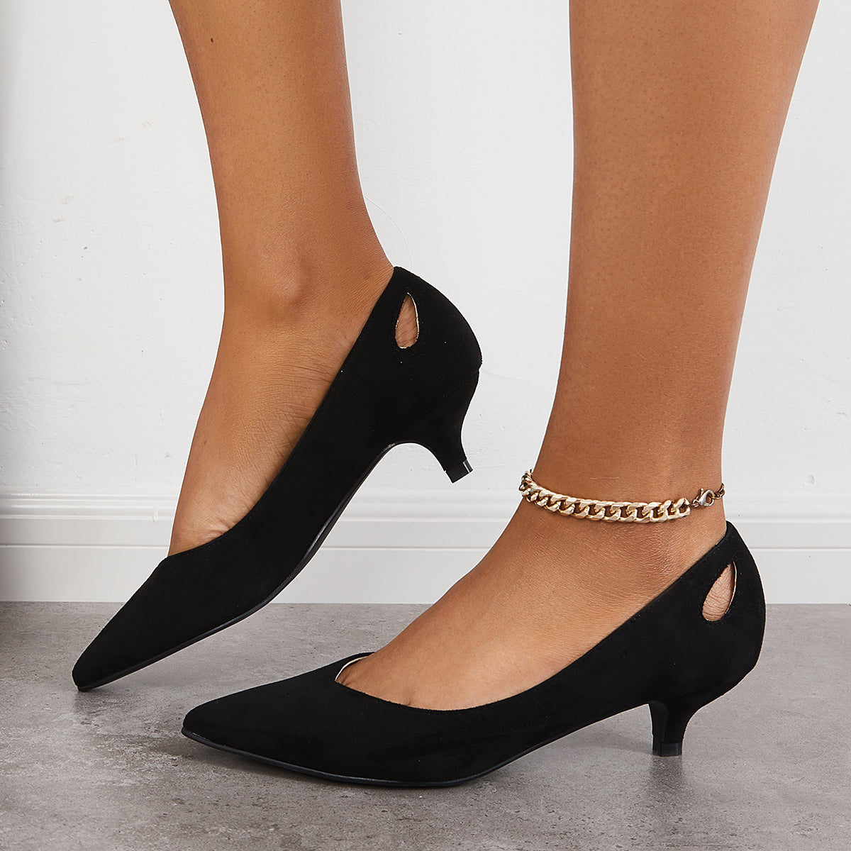 Suede Pointed Toe Slip on Low Kitten Heel Pumps