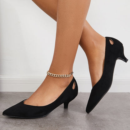 Suede Pointed Toe Slip on Low Kitten Heel Pumps