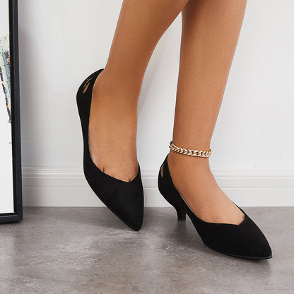 Suede Pointed Toe Slip on Low Kitten Heel Pumps