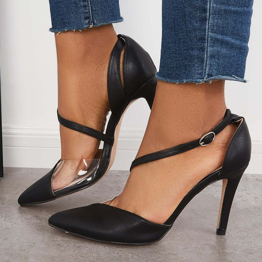 Pointed Toe Stiletto High Heels Ankle Strap Dress Pumps