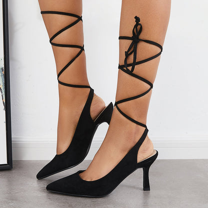 Pointed Toe Slingback Pumps Lace Up Ankle Strap Sandals