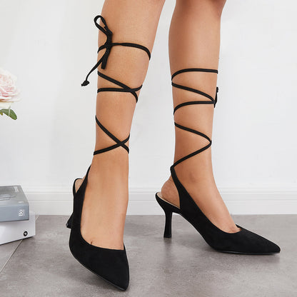 Pointed Toe Slingback Pumps Lace Up Ankle Strap Sandals