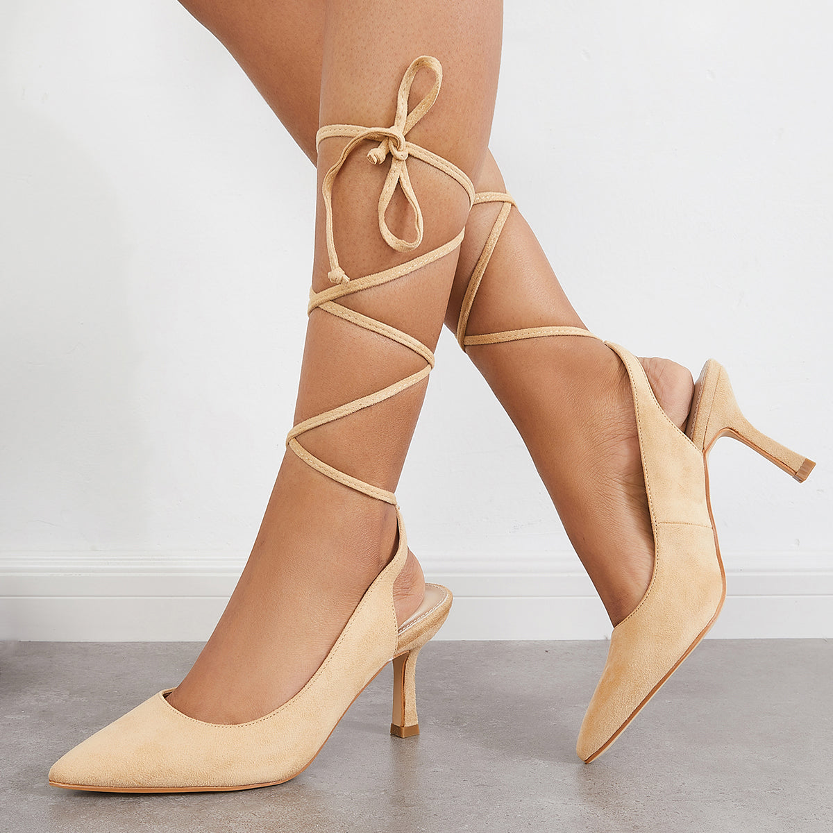 Pointed Toe Slingback Pumps Lace Up Ankle Strap Sandals