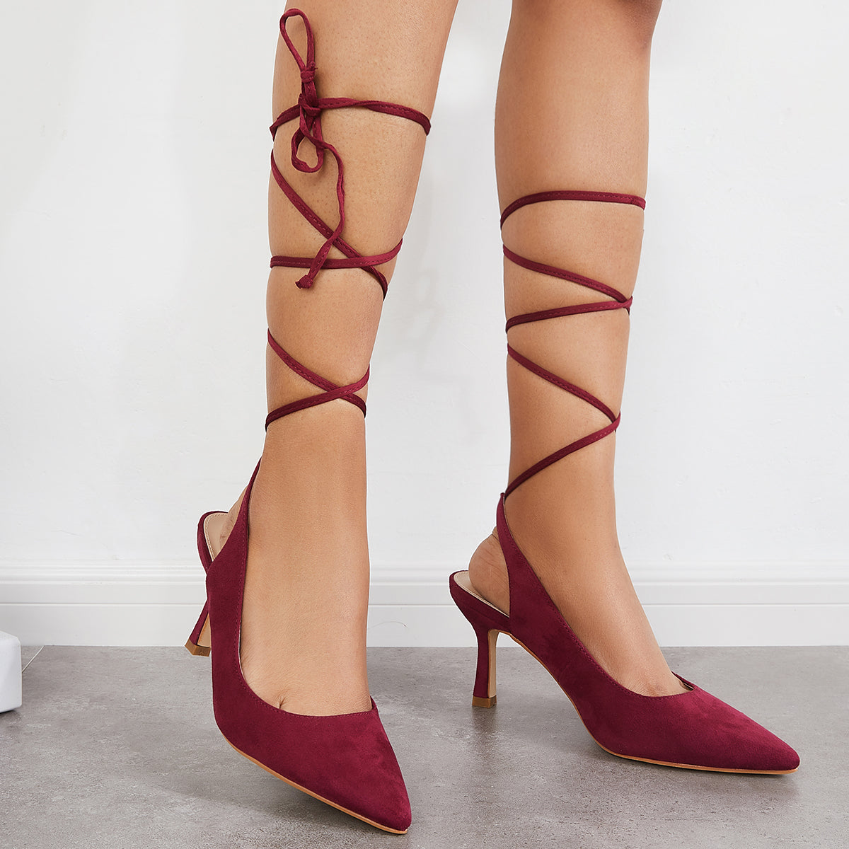 Pointed Toe Slingback Pumps Lace Up Ankle Strap Sandals