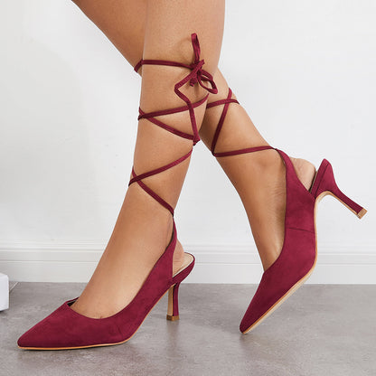 Pointed Toe Slingback Pumps Lace Up Ankle Strap Sandals