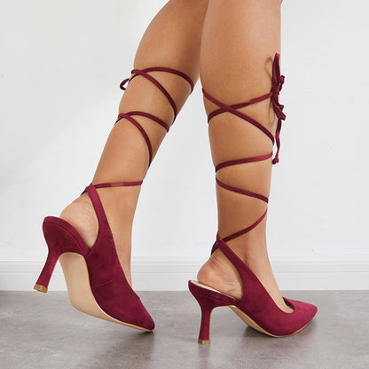 Pointed Toe Slingback Pumps Lace Up Ankle Strap Sandals