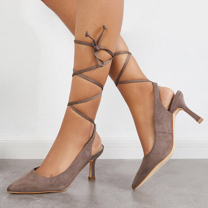 Pointed Toe Slingback Pumps Lace Up Ankle Strap Sandals